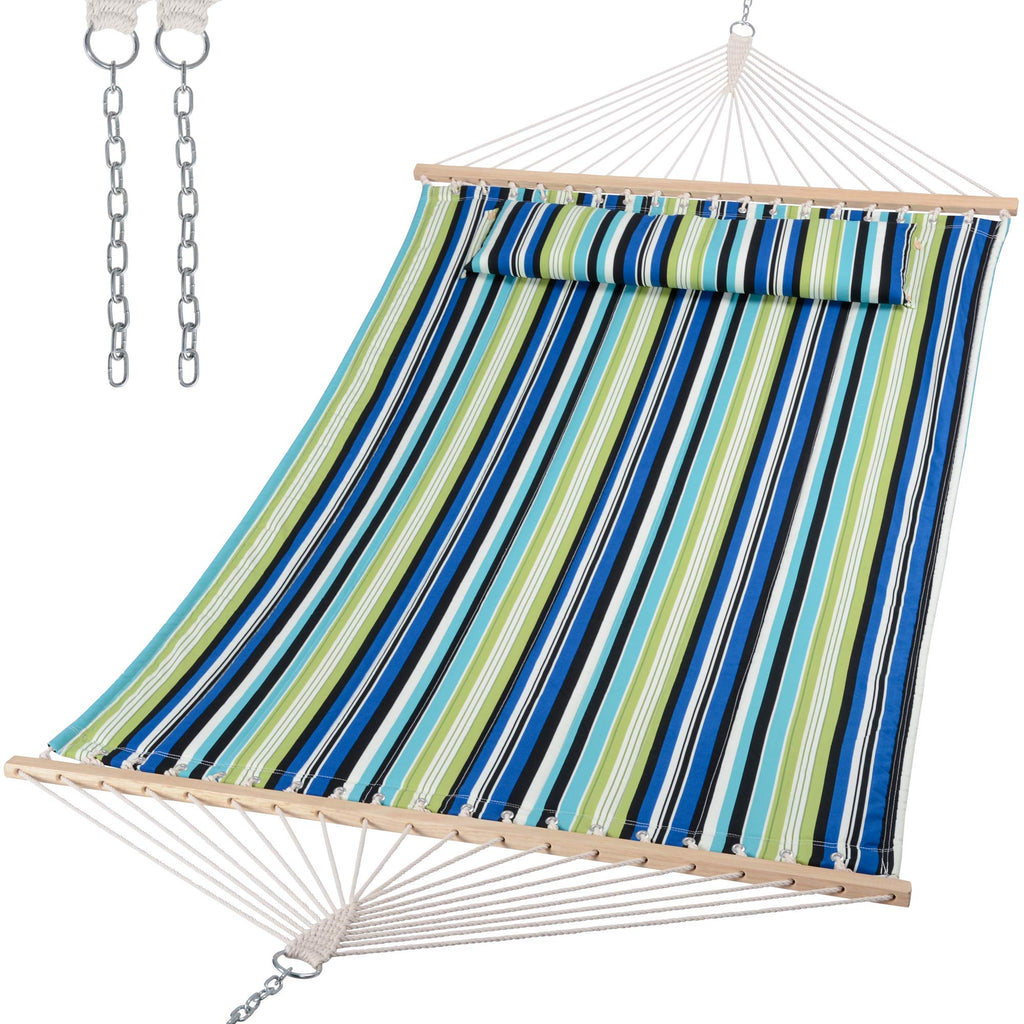 SUNCREAT Hammocks Quilted Fabric Hammock, Max 475lbs Capacity, Blue Stripes