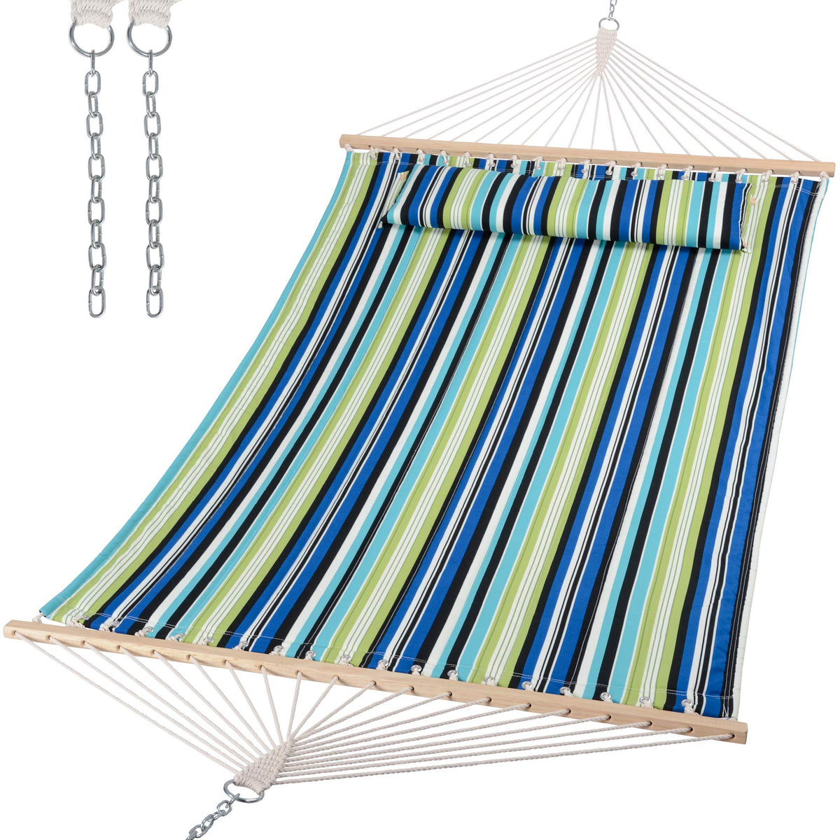 SUNCREAT Hammocks Quilted Fabric Hammock, Max 475lbs Capacity, Blue Stripes