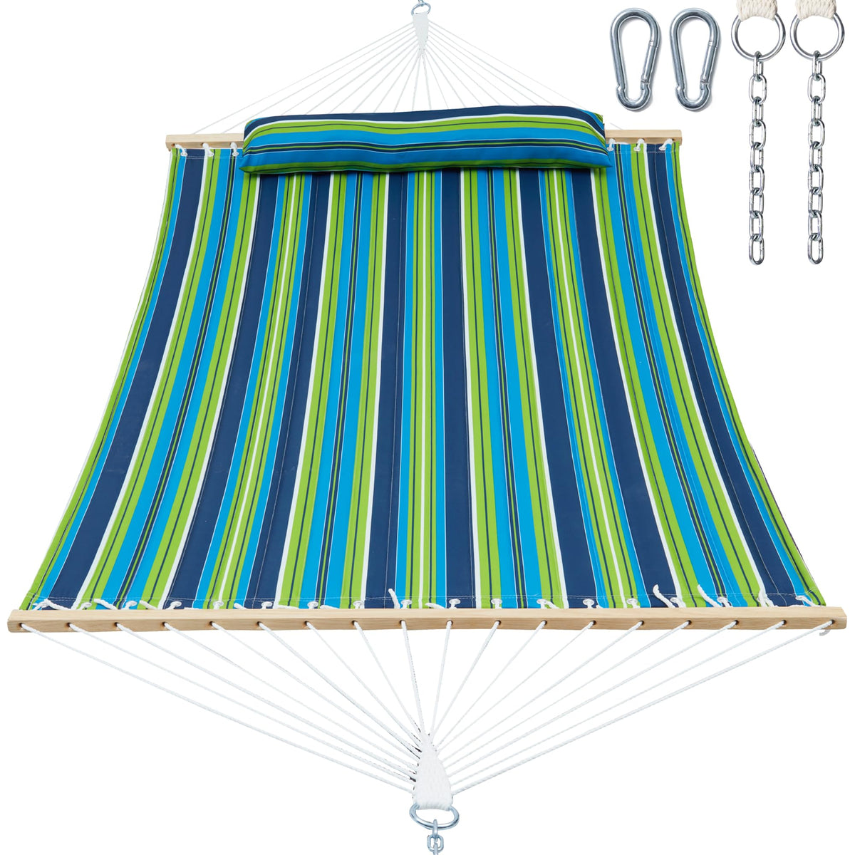 GAFETE 12ft 2 Person Hammock for Outside with Hardwood Spreader Bar