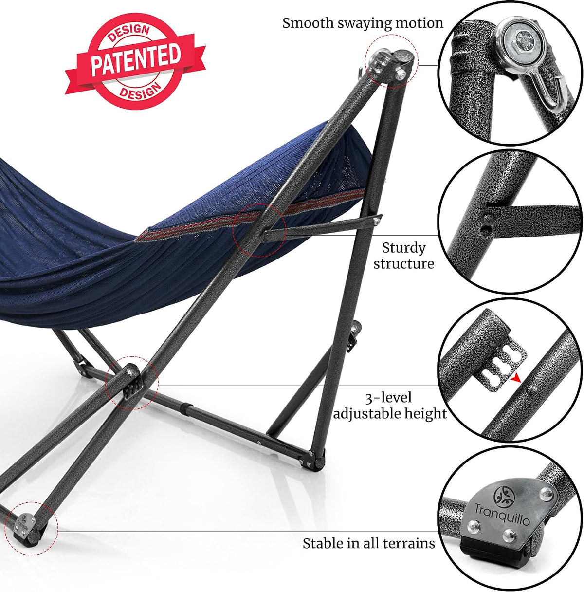 Tranquillo 600lbs Double Hammock with Stand Outdoor Indoor, Camping- Aegean