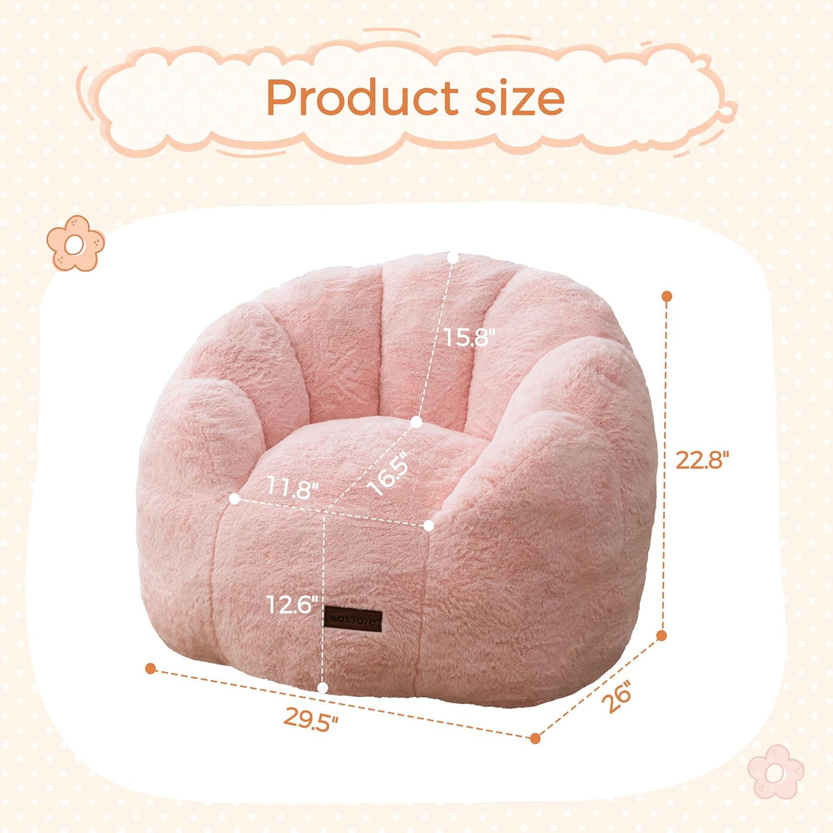 MAXYOYO Kids Bean Bag Chair, Floral Shaped Bean Bag Sofa, Pink