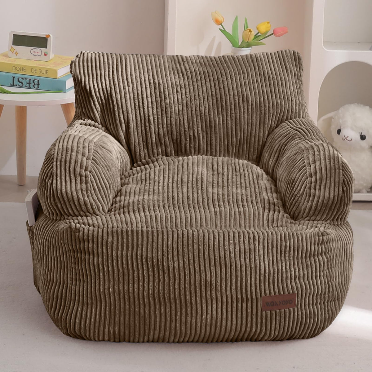 MAXYOYO Kids Bean Bag Chair, Stuffed Bean Bag Sofa, Dark Grey, Standard