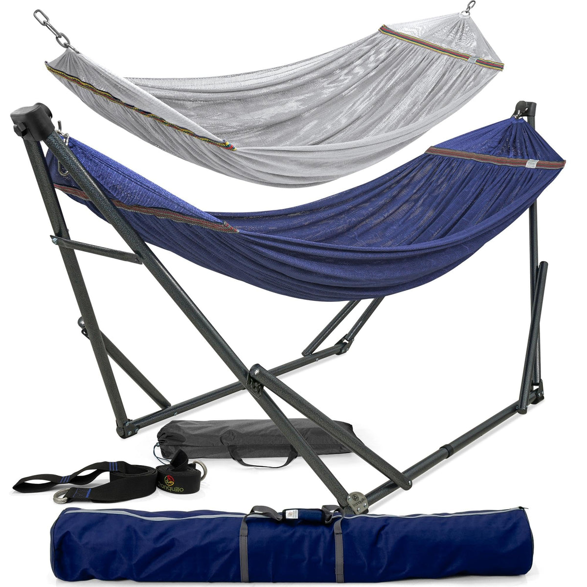 Tranquillo 600lbs Double Hammock with Stand Outdoor Indoor, Camping- Aegean