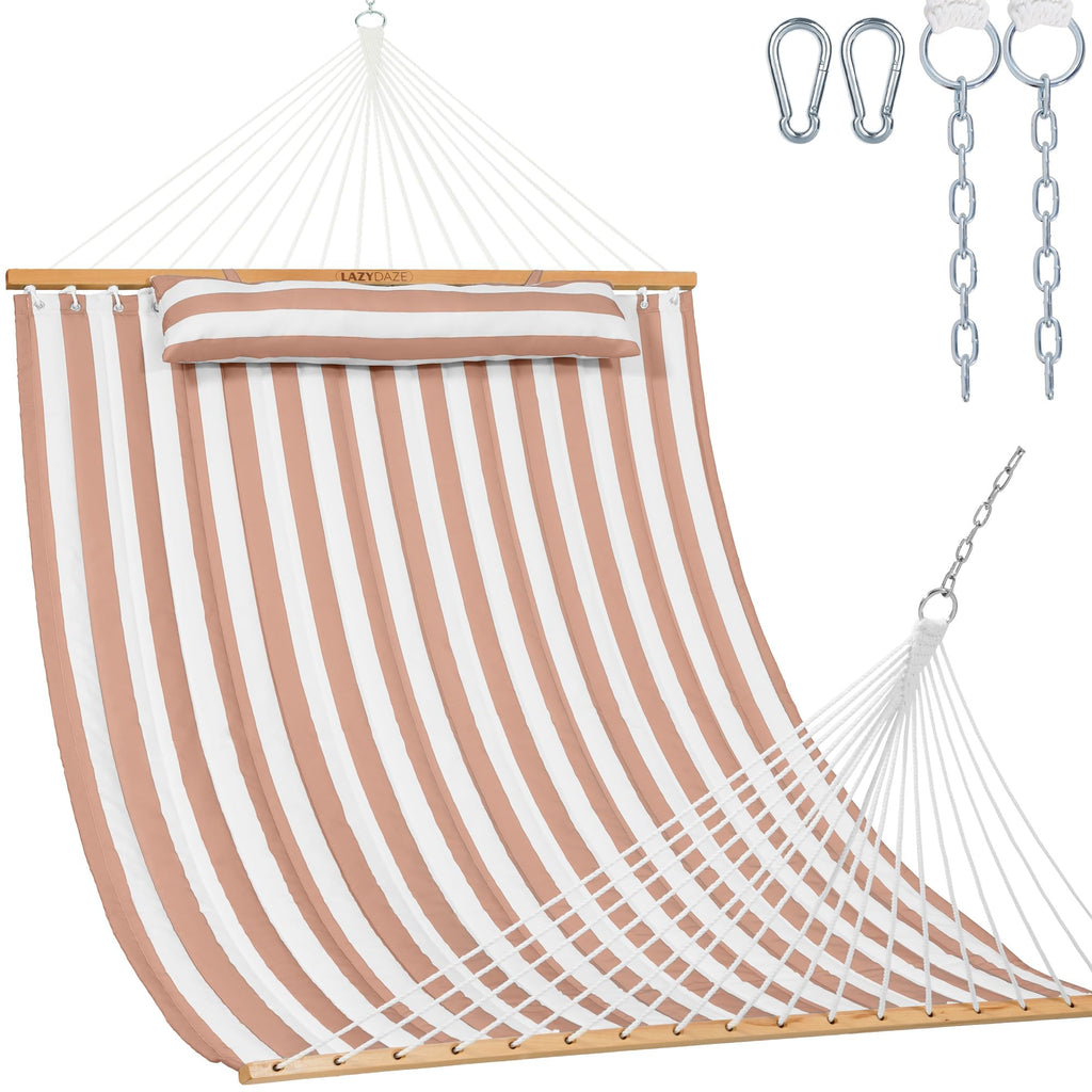 Lazy Daze Double Quilted Hammock with Pillow and Carabiners, Vivid Stripe