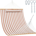 Lazy Daze Double Quilted Hammock with Pillow and Carabiners, Vivid Stripe