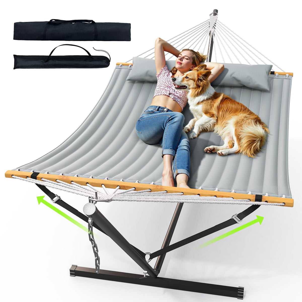 ANAGOO Double Hammock with Stand 500lbs Heavy Duty Outdoor Two Person White