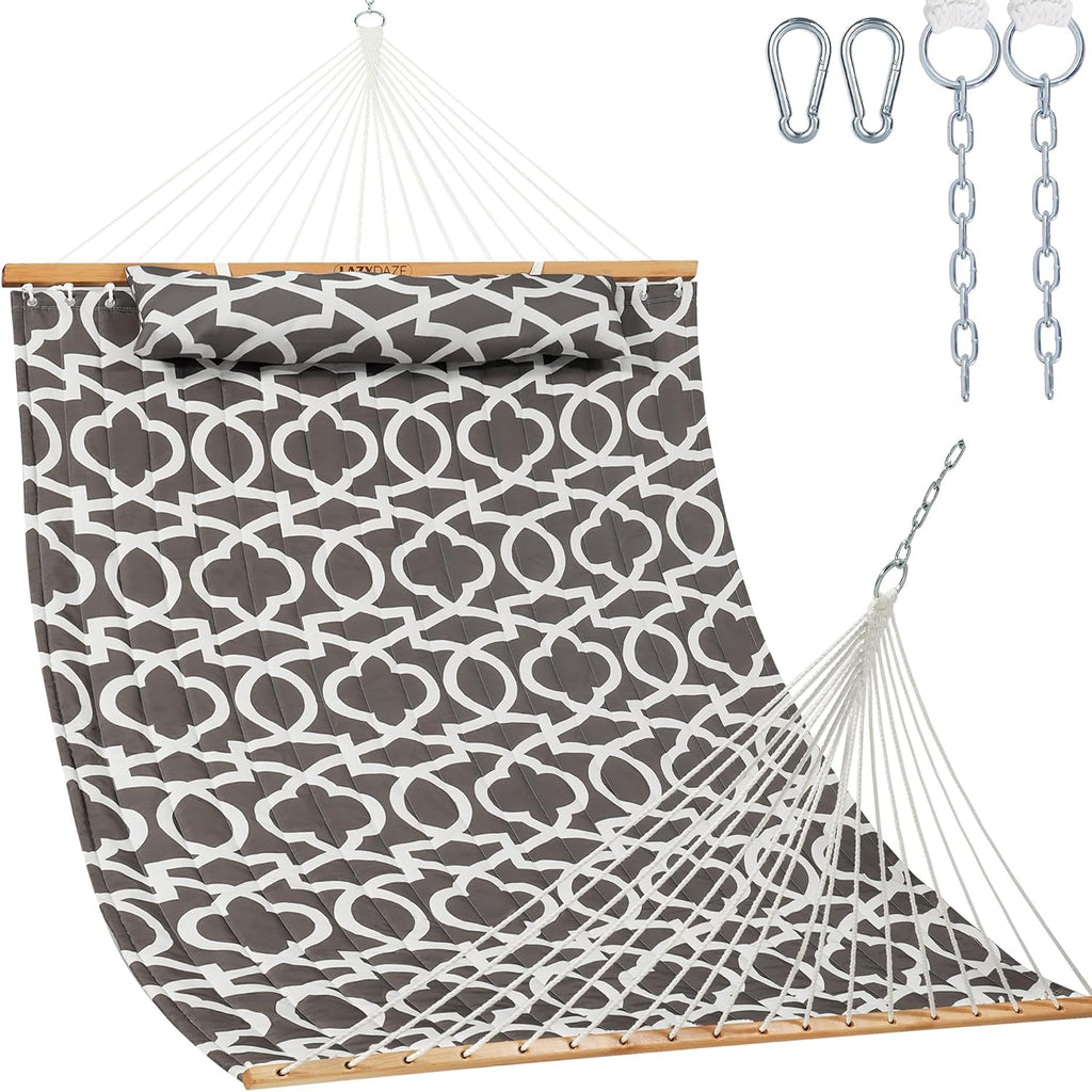 Lazy Daze 12FT Double Quilted Hammock for Outside with Pillow, Grey Floral