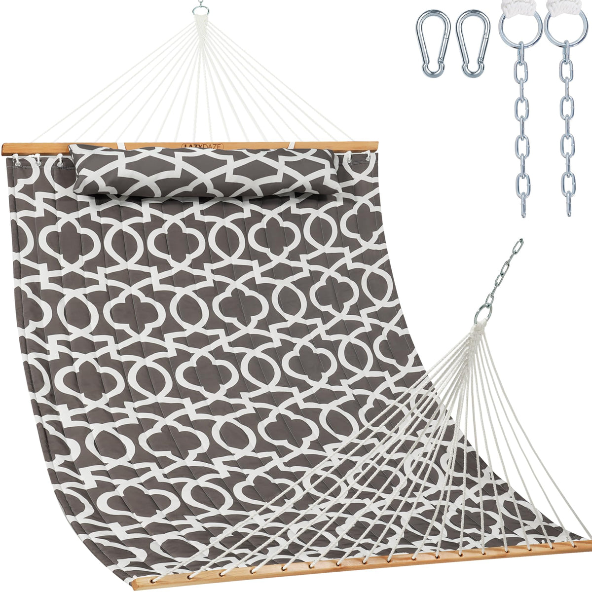 Lazy Daze 12FT Double Quilted Hammock for Outside with Pillow, Grey Floral