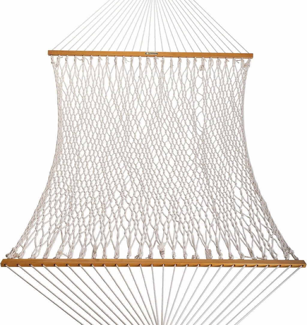 Original Pawleys Island Deluxe Oatmeal DuraCord Rope Hammock – 13 ft. x 65 in, 2-Person, 450 lb Capacity, Oak Spreader Bar, Zinc-Plated Hardware, Handcrafted in the USA
