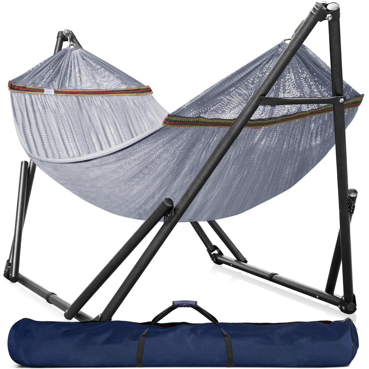 Tranquillo 600lbs Double Hammock with Stand Outdoor Indoor, Camping- Aegean