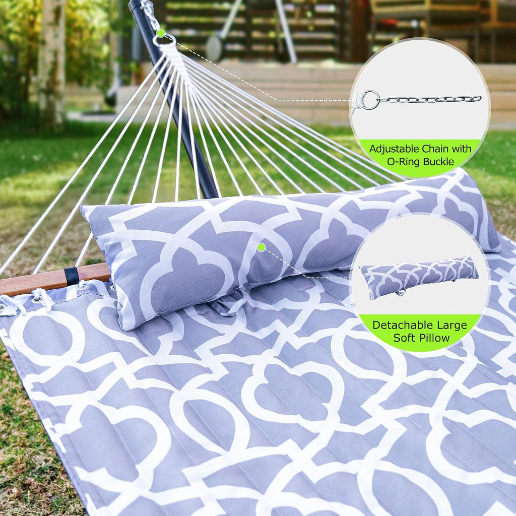 ANAGOO Double Hammock with Stand 500lbs Heavy Duty Outdoor Two Person White