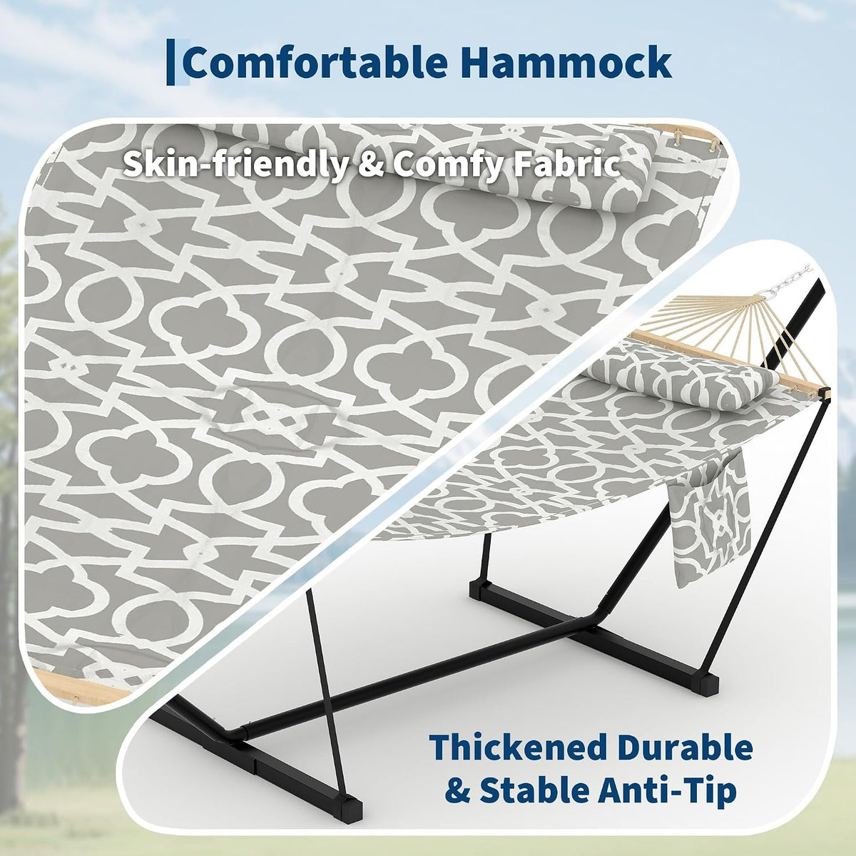 Heavy Duty Double Hammock with Stand, 450 LBS Capacity, Portable Frame
