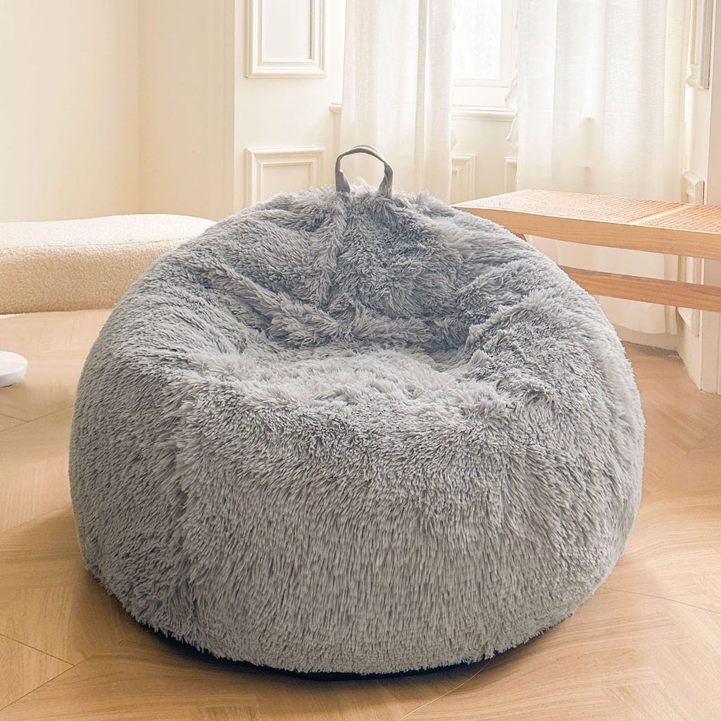 XeGe Kids Fluffy Faux Fur Bean Bag Chair Cover(No Filler), Rainbow
