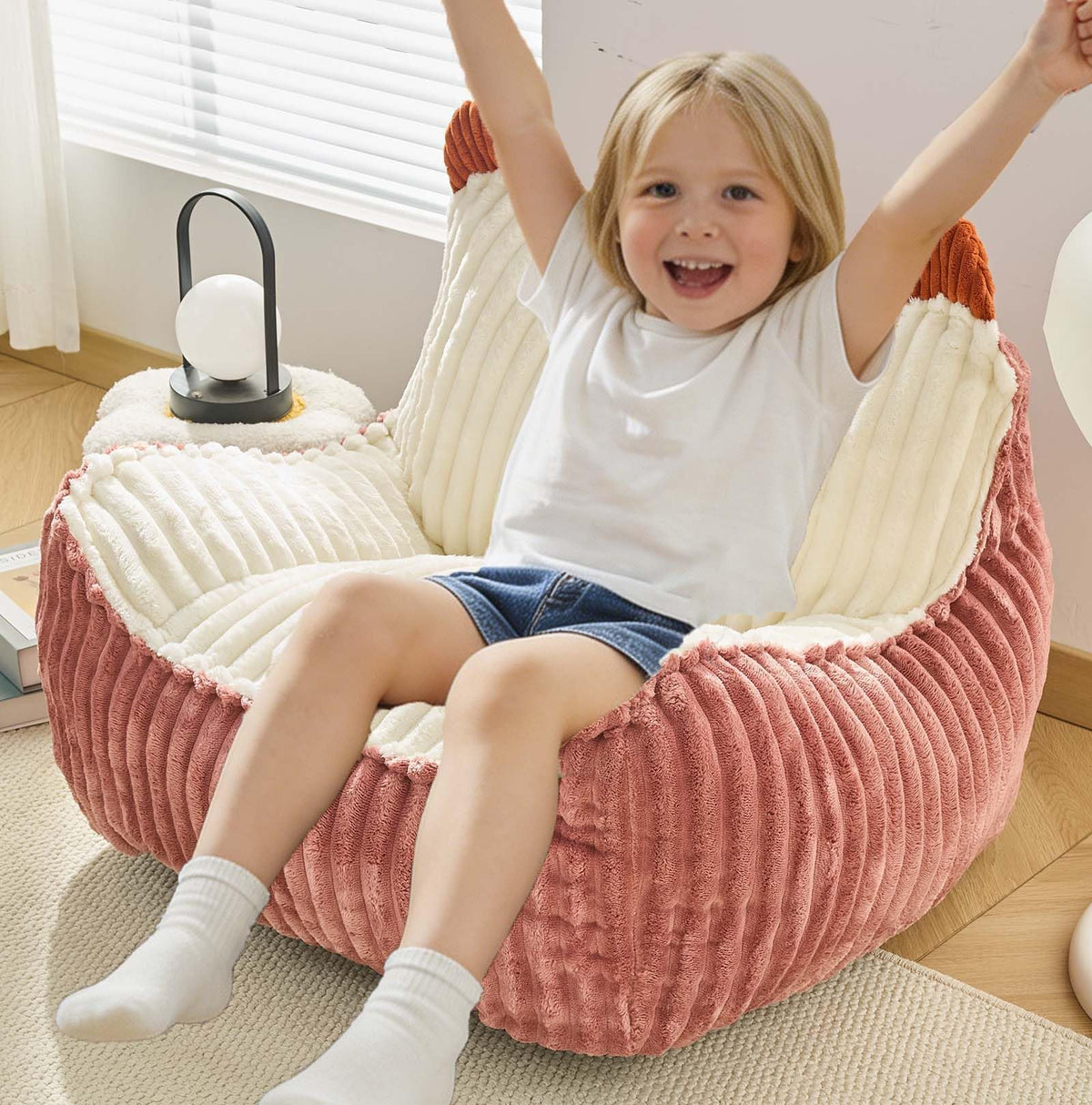 Fluffy Bean Bag Chair for Kids, 2.5FT Round Memory Foam Filled Bean Bag for Teens & Kids, Ultra Soft Faux Fur Fabric Bean Bag Chairs for Playroom, Living Room, Bedroom,Pink