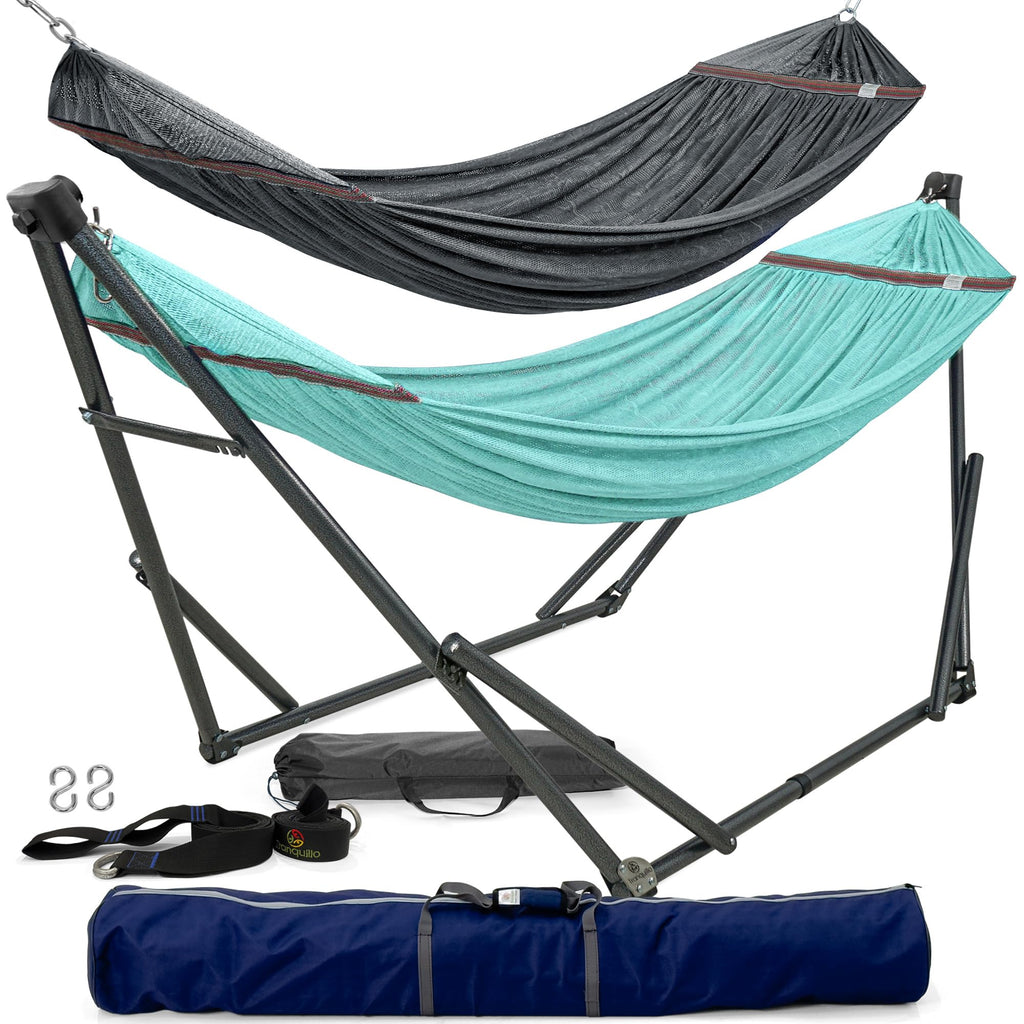 Tranquillo 600lbs Double Hammock with Stand Outdoor Indoor, Camping- Aegean