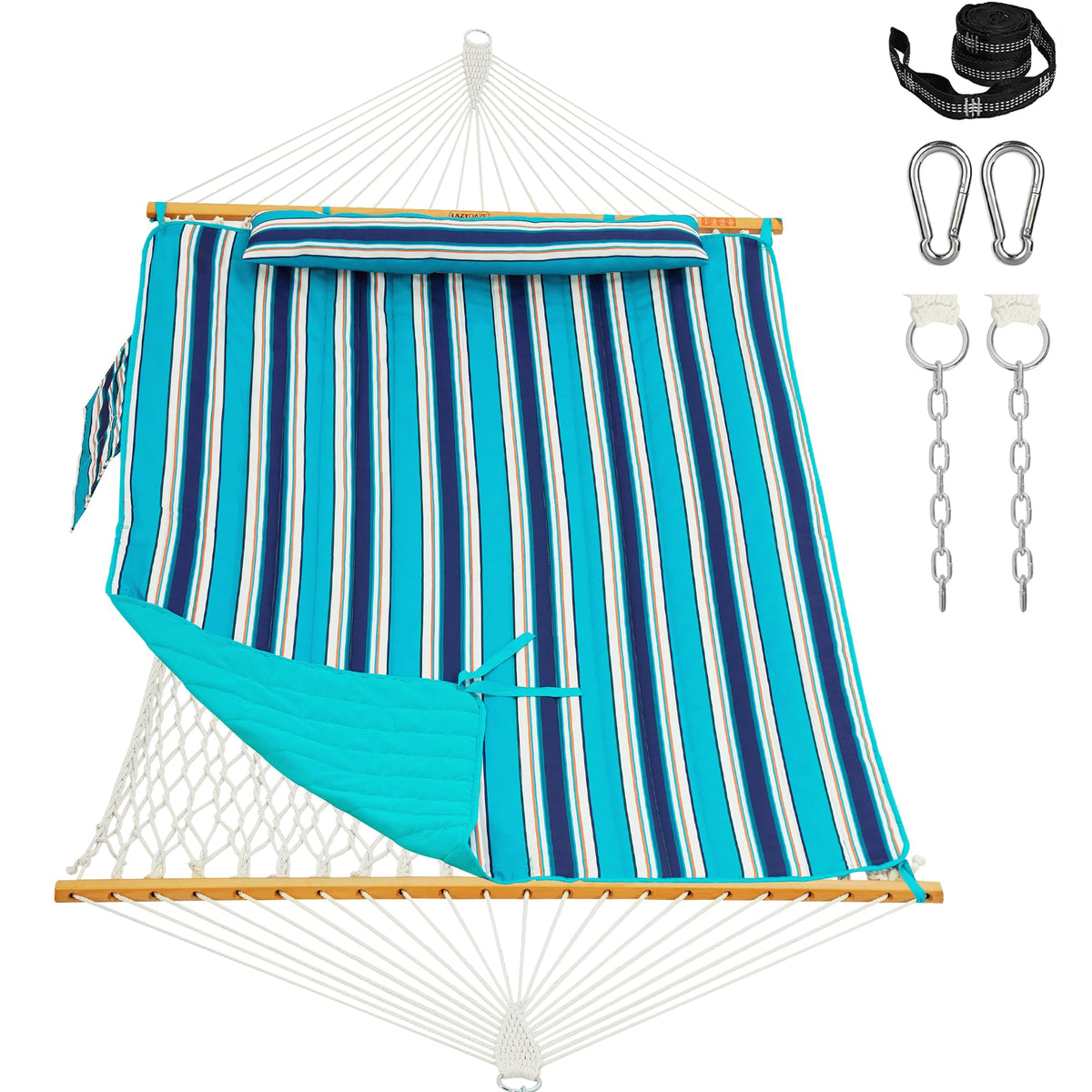 Lazy Daze Double Handwoven Rope Hammock with Pad and Pillow Set for Outdoor