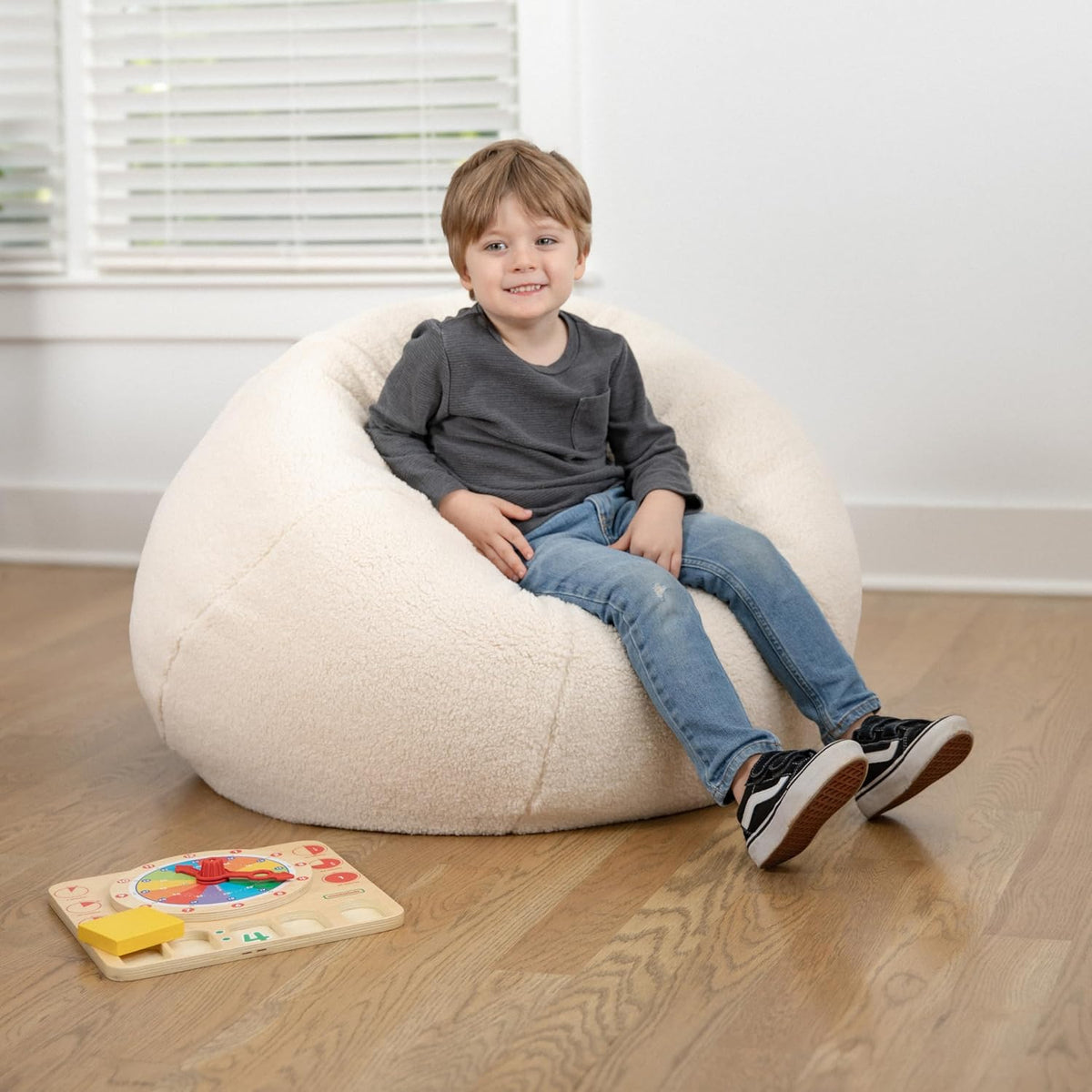 Flash Furniture Faux Sherpa Small Refillable Bean Bag Chair, Natural