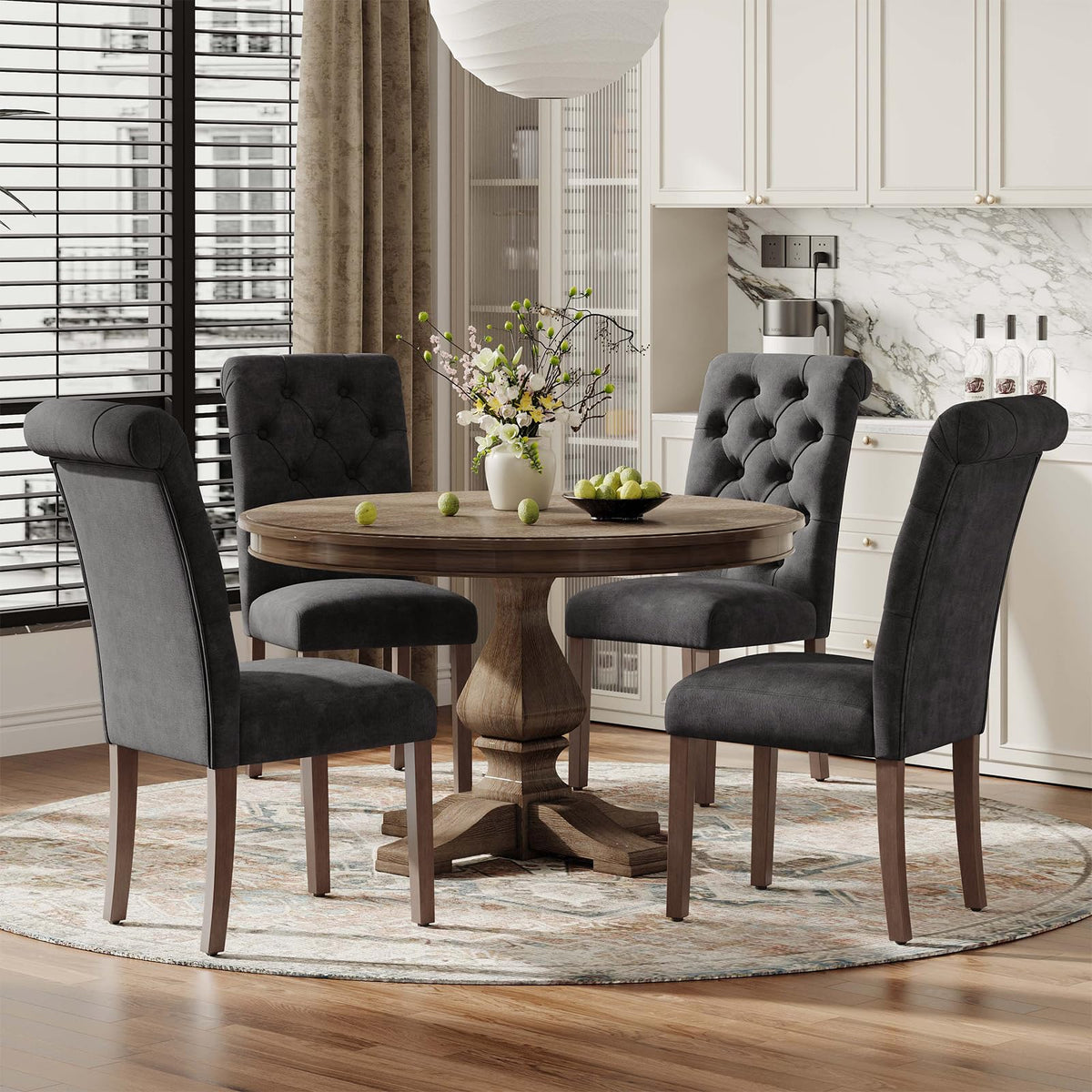 MALOL Upholstered Tufted Dining Room Chairs Set of 4, Parsons Kitchen Chairs with Padded Seat and Solid Wood Legs, Fabric Accent Side Diner Chair for Dining Room/Kitchen/Living Room, Beige