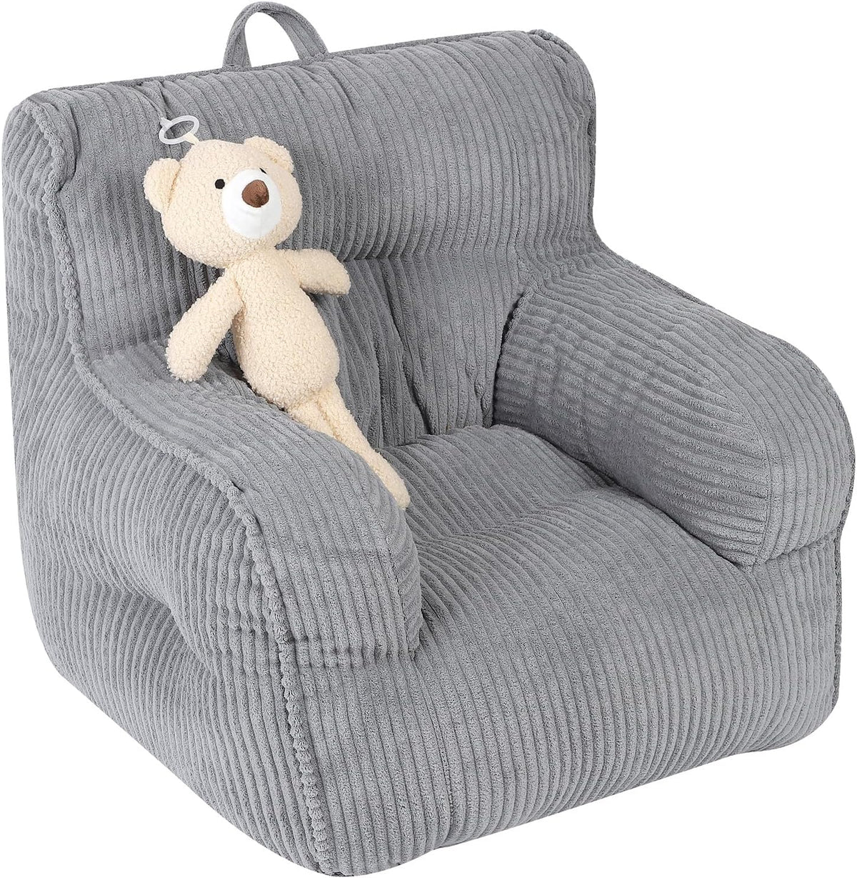 MOMCAYWEX Kids Bean Bag Chair with a Plush Bear, Comfy Toddler Chair for Boys and Girls, Grey