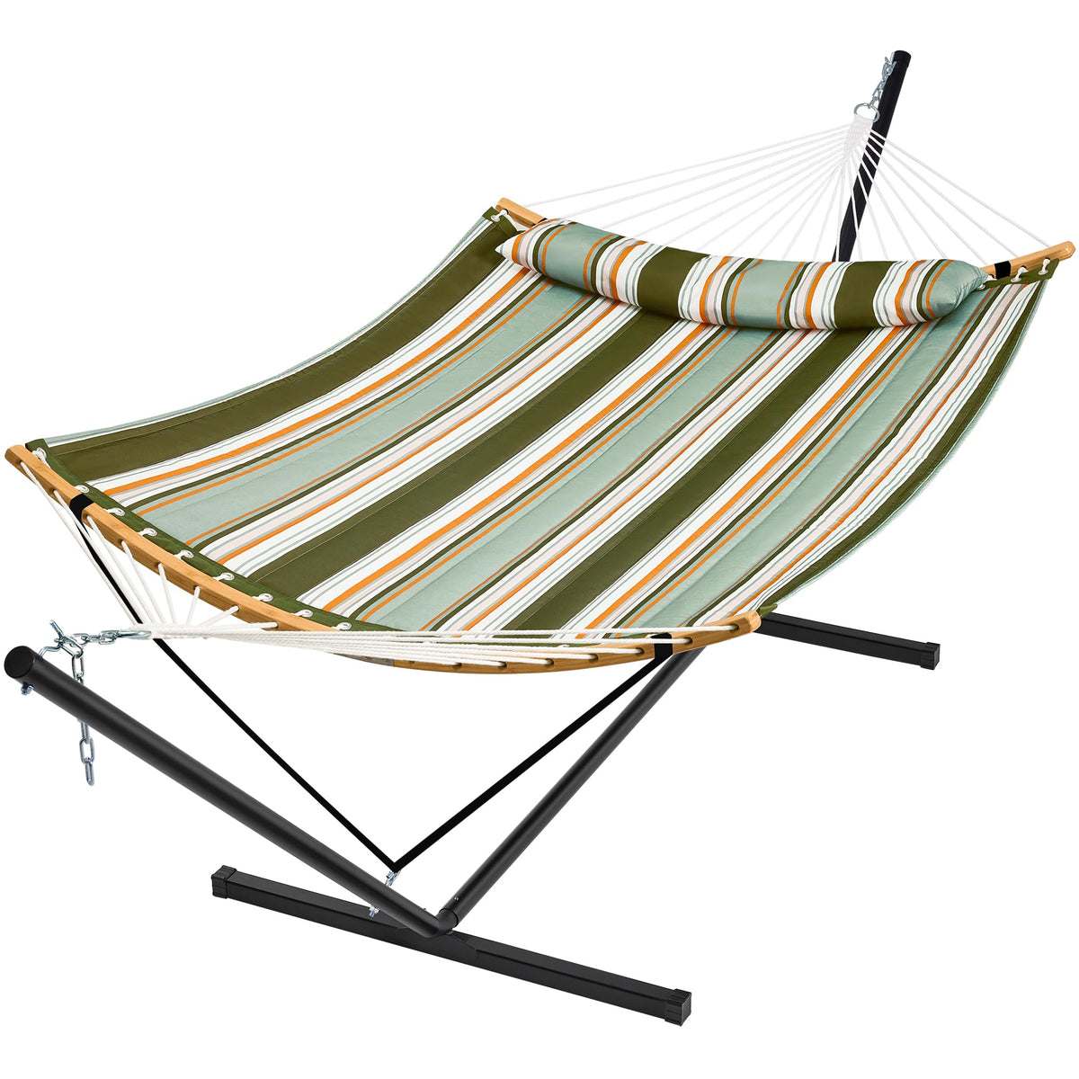 SUPERJARE Hammock with Stand, 2 Person Heavy Duty Hammock with Padded Cotton, Detachable Pillow & Strong Curved-Bar & Portable Carrying Bag, Perfect for Outdoor & Indoor - Dark Cyan