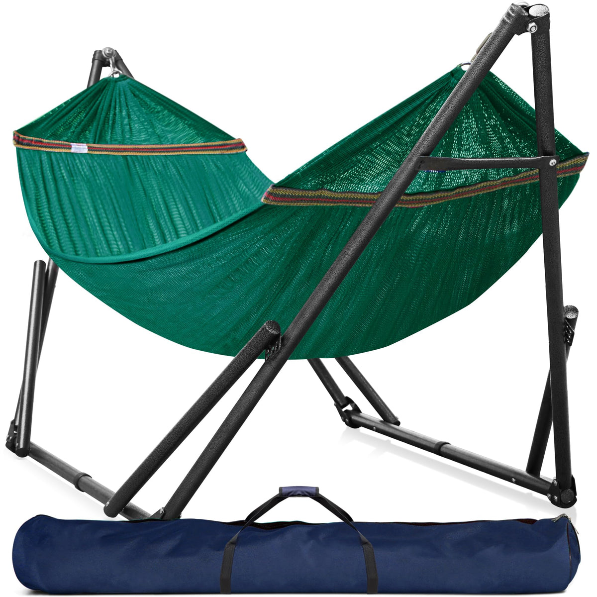Tranquillo 600lbs Double Hammock with Stand Outdoor Indoor, Camping- Aegean