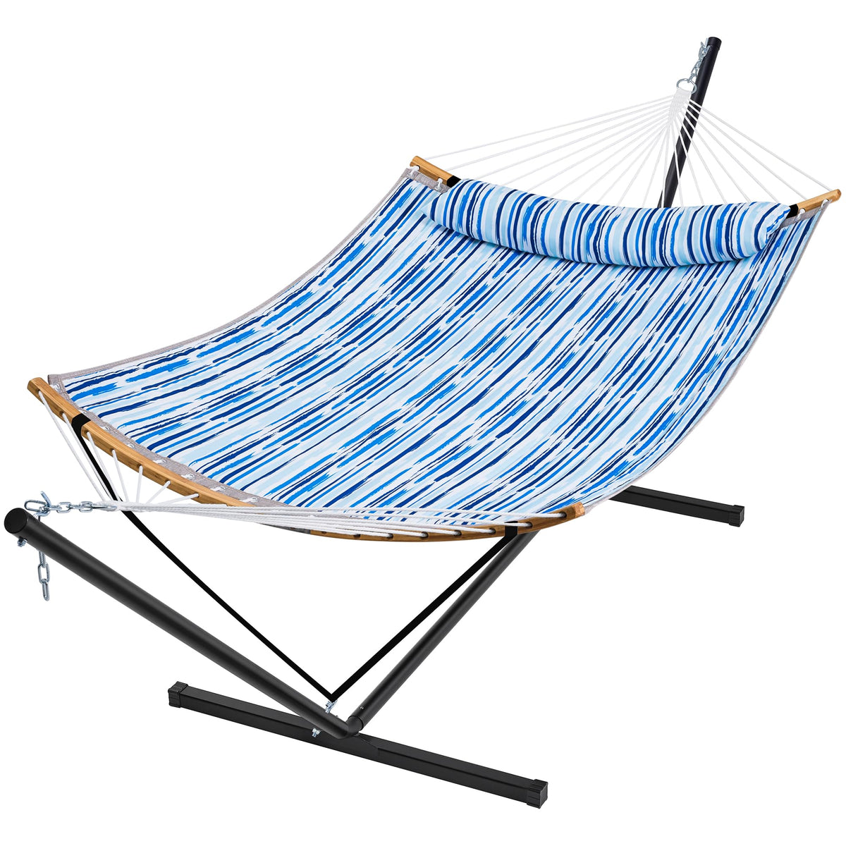 SUPERJARE Hammock with Stand, 2 Person Heavy Duty Hammock with Padded Cotton, Detachable Pillow & Strong Curved-Bar & Portable Carrying Bag, Perfect for Outdoor & Indoor - Dark Cyan