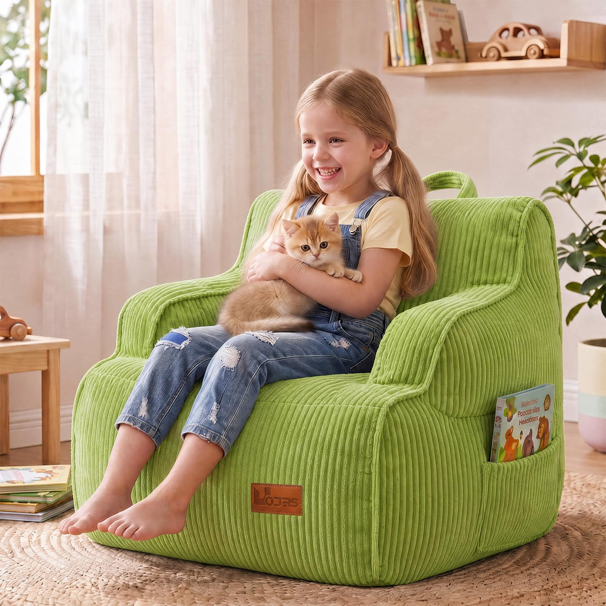 Bean Bag Chairs for Kids, Kids Bean Bag with Side Pocket-BurntOrange