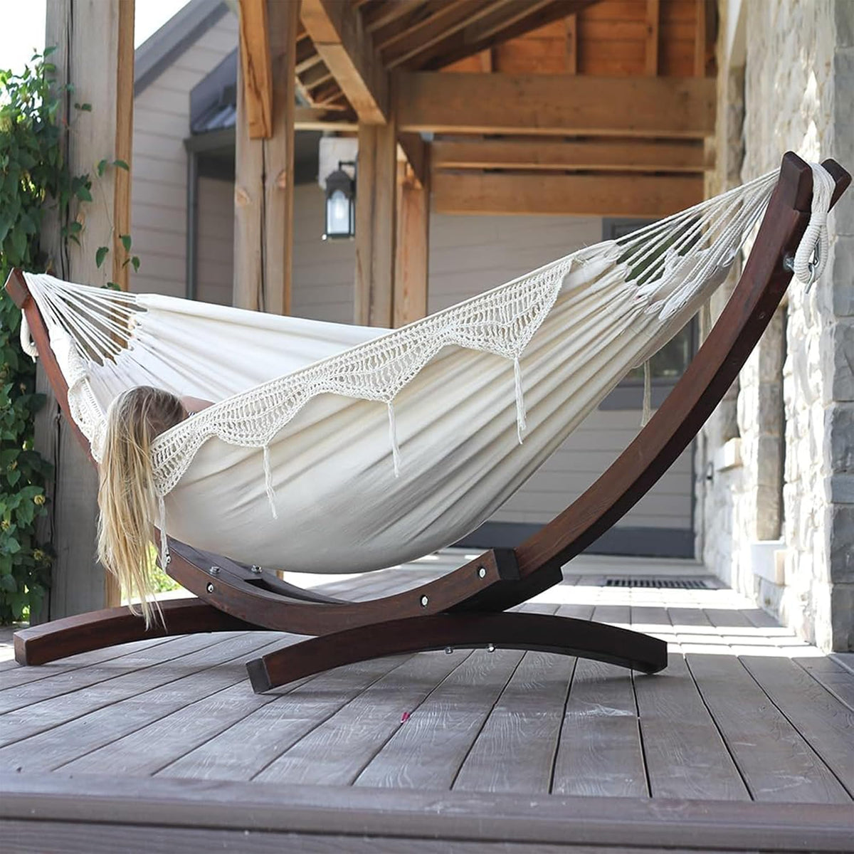 Vivere Solid Pine Wood Hammock Combo, Natural