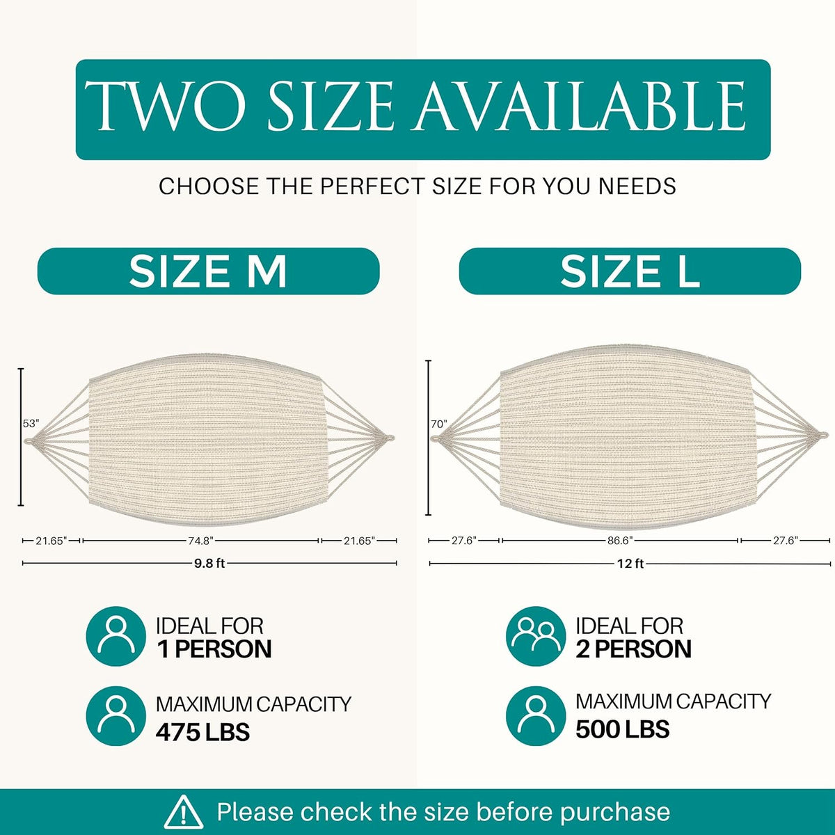 Hammock for 1-2 Person, 475 lbs Capacity – Handwoven Mexican Hammock, 100% Soft Cotton – 9.8 ft Mayan Hammock for Patio, Backyard, Indoor & Camping – Medium, Beige