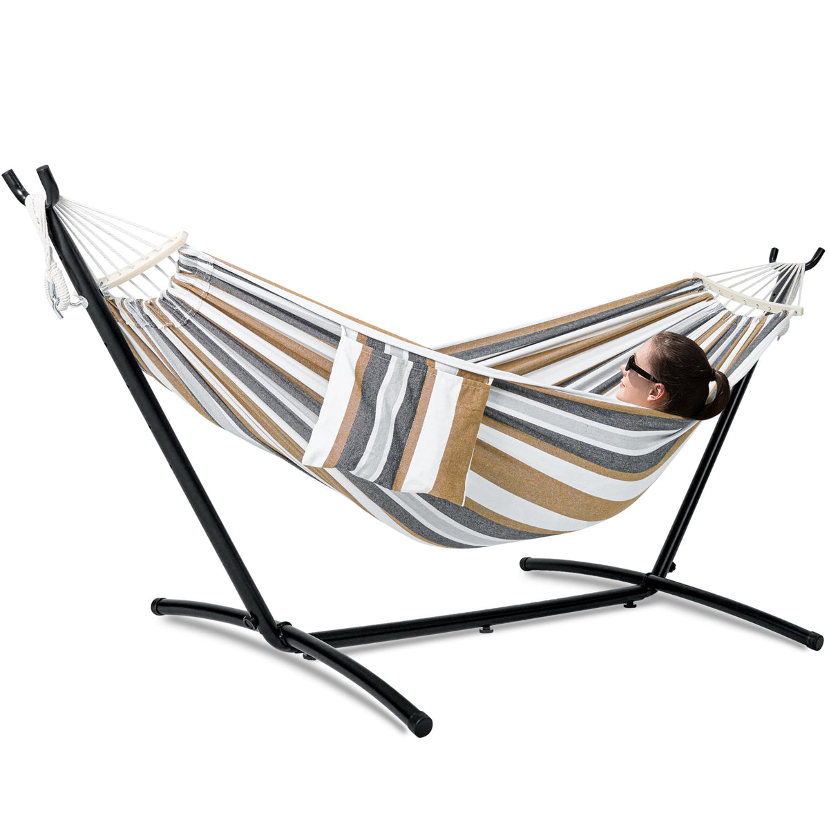 GAFETE Double Hammocks with Stand for Outside, Max 600lbs, (Classic Red)