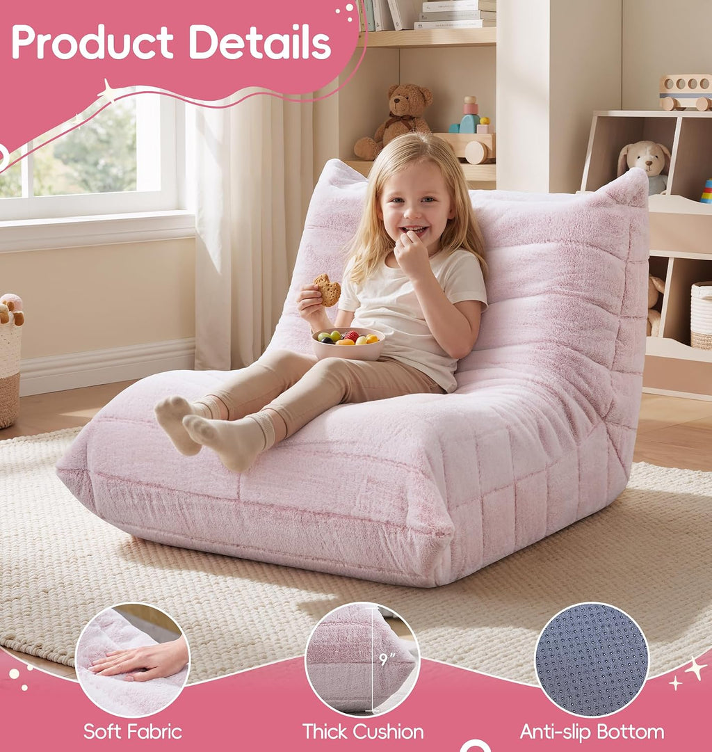 Hobestluk Kids Bean Bag Chair Fluffy Light Pink Small Beanbag Couch