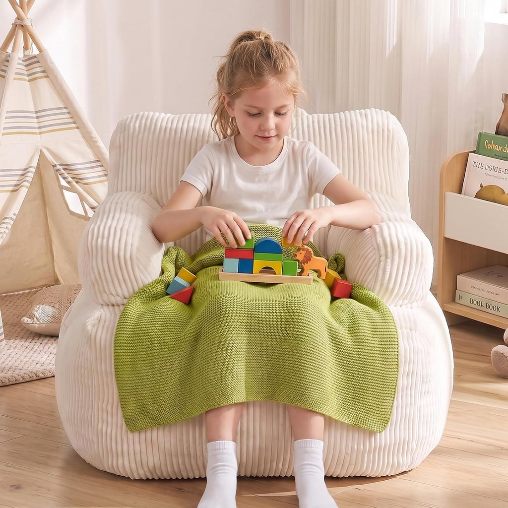 HUGHEAVEN Comfy Kids Bean Bag Chair, Stuffed Bean Bag Sofa with Armrests