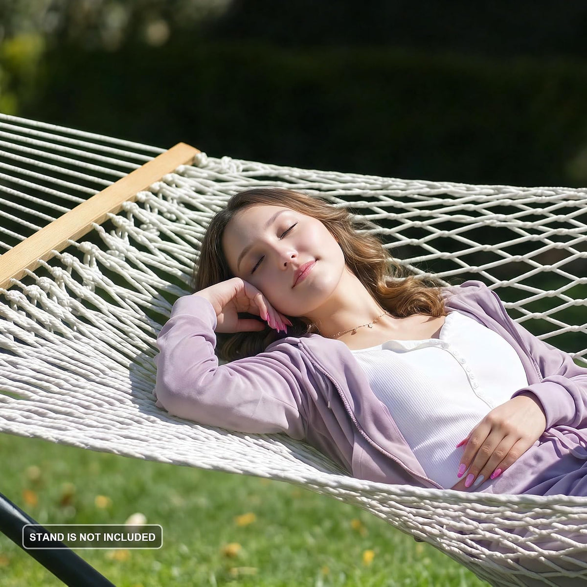 ANOW Double Rope Hammock with Spreader Bars and Carrying Bag, Natural