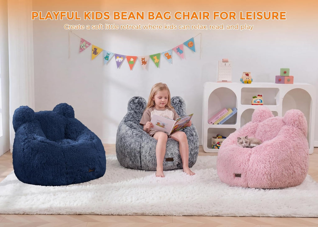 MAXYOYO Kids Bean Bag Chair, Cute Design Kids Floor Lounge Sofa, Black