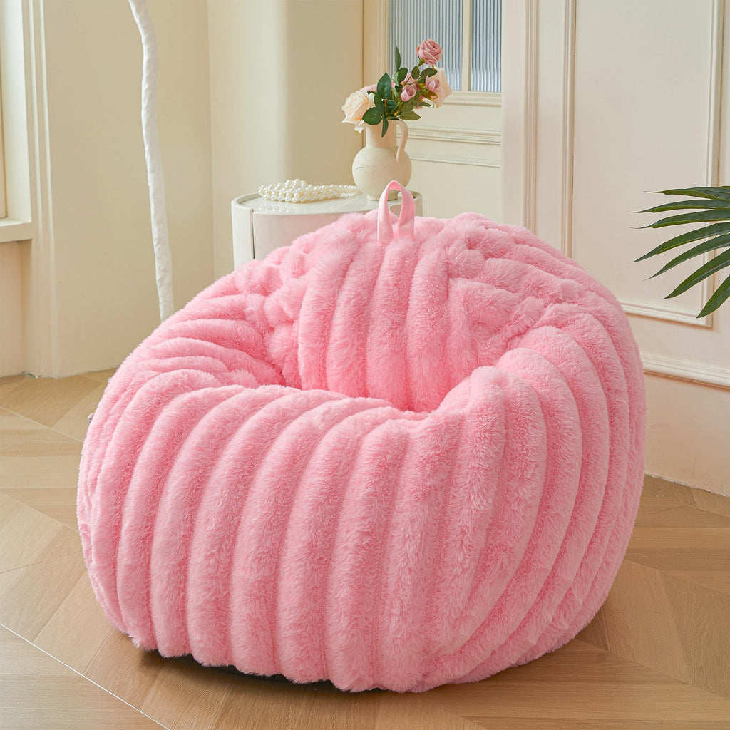 MEGO Kids Fluffy Faux Rabbit Fur Bean Bag Cover, No Filler, Burnt Orange