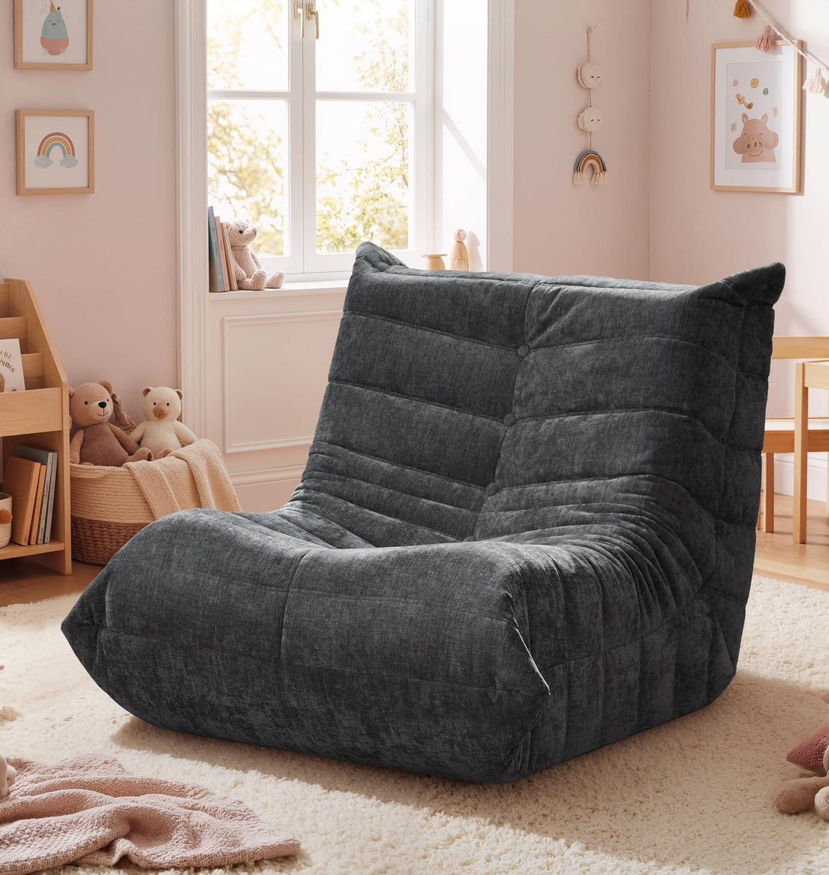 Hobestluk Kids Bean Bag Chair Fluffy Light Pink Small Beanbag Couch