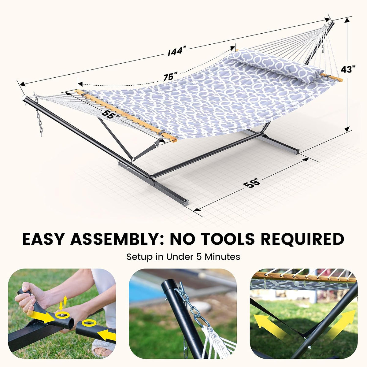 ANAGOO Double Hammock with Stand 500lbs Heavy Duty Outdoor Two Person White