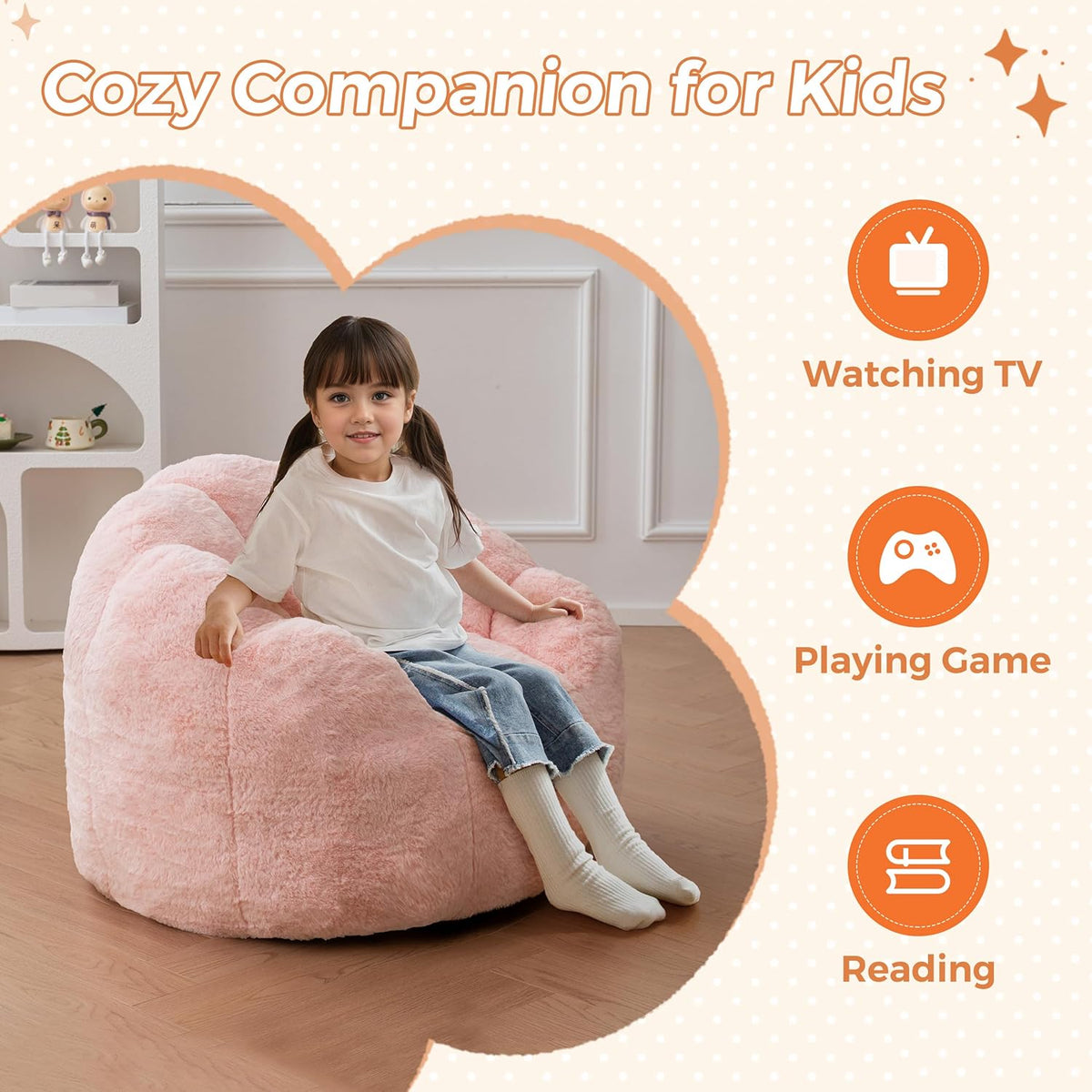 MAXYOYO Kids Bean Bag Chair, Floral Shaped Bean Bag Sofa, Pink