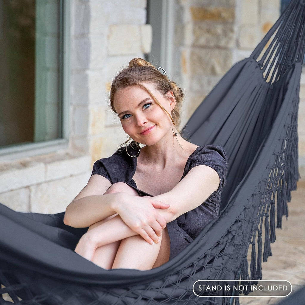 SUNCREAT Hammocks for Outside 2 Person Heavy Duty, Dark Gray with Tassels