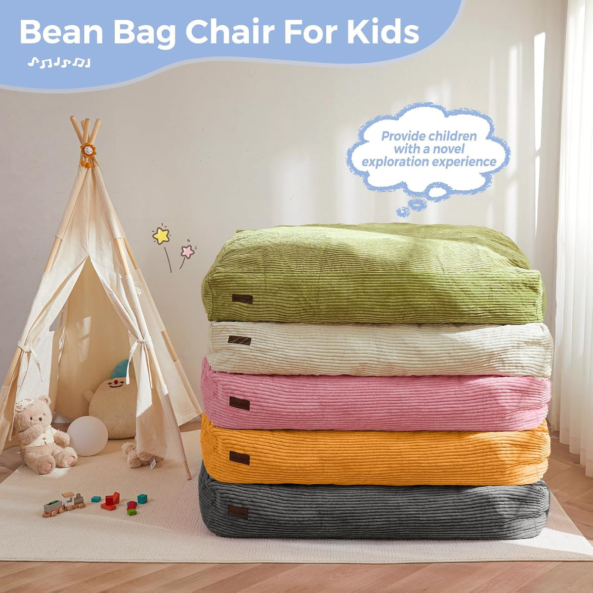 MAXYOYO Bean Bag Chair for Kids, Convertible Bean Bag Seat, Orange
