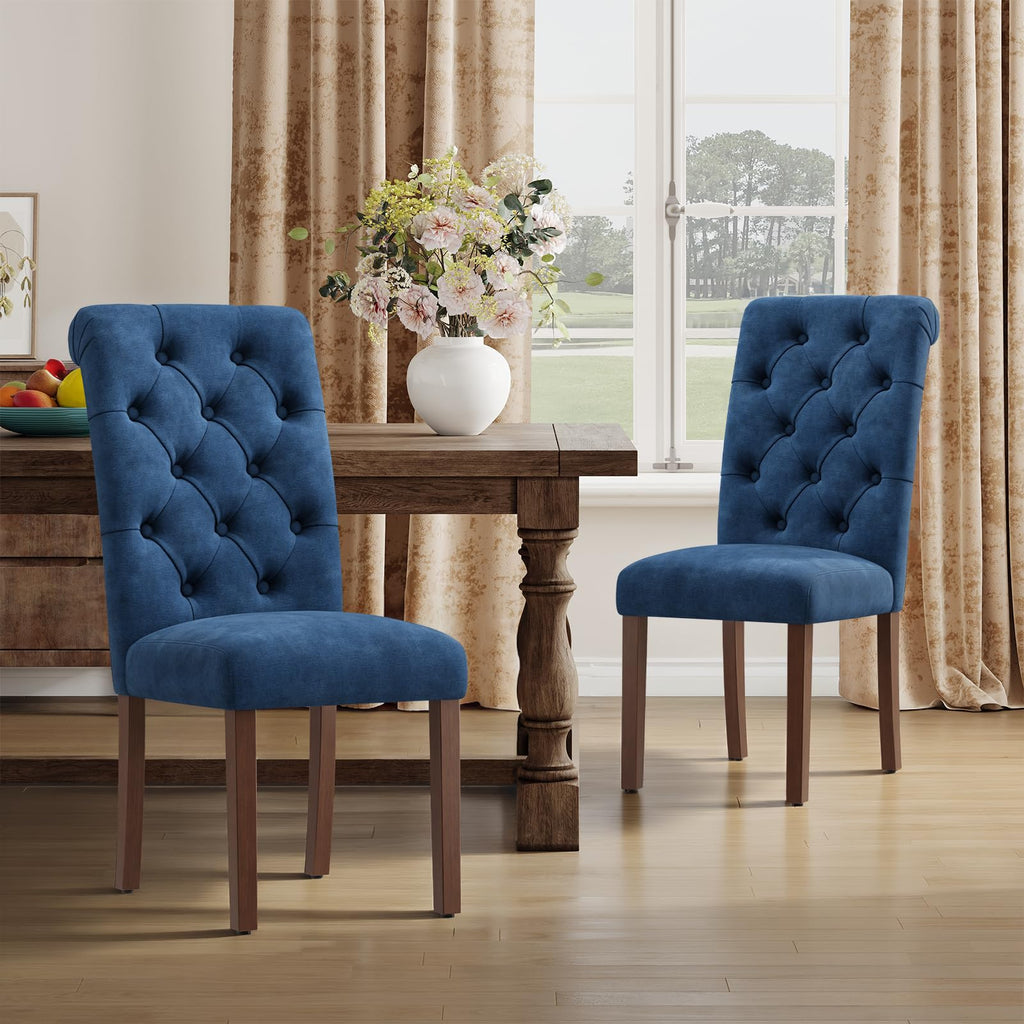 MALOL Upholstered Tufted Dining Room Chairs Set of 4, Parsons Kitchen Chairs with Padded Seat and Solid Wood Legs, Fabric Accent Side Diner Chair for Dining Room/Kitchen/Living Room, Beige