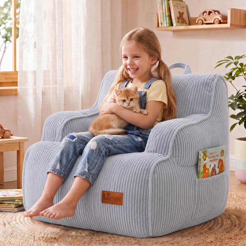 Bean Bag Chairs for Kids, Kids Bean Bag with Side Pocket-BurntOrange