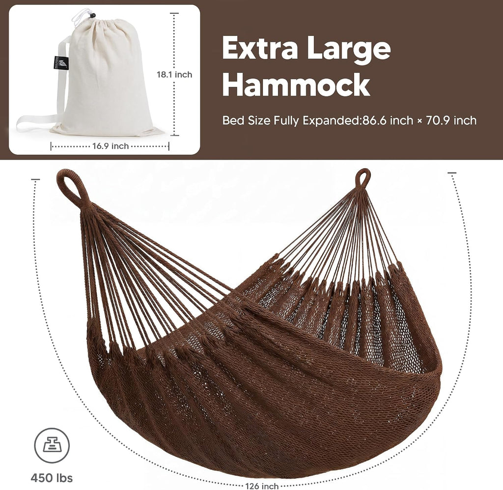 SUNCREAT Hammocks Backyard Rope Hammock, Brown
