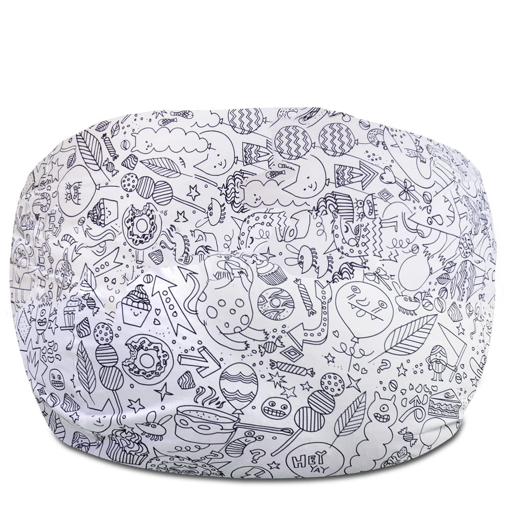 Posh Creations Structured Comfy Bean Bag Chair for Gaming, Reading, and Watching TV, Malibu Lounge, Canvas - Forest Critters on White
