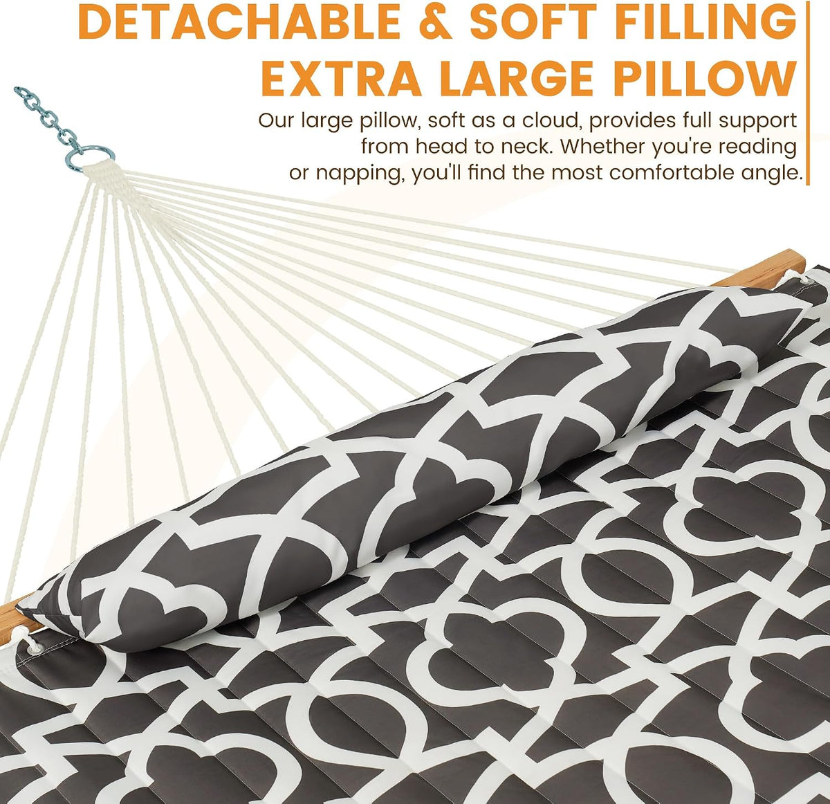 Lazy Daze 12FT Double Quilted Hammock for Outside with Pillow, Grey Floral