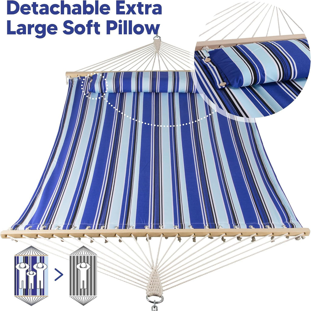 SUNCREAT Hammocks Quilted Fabric Hammock, Max 475lbs Capacity, Blue Stripes