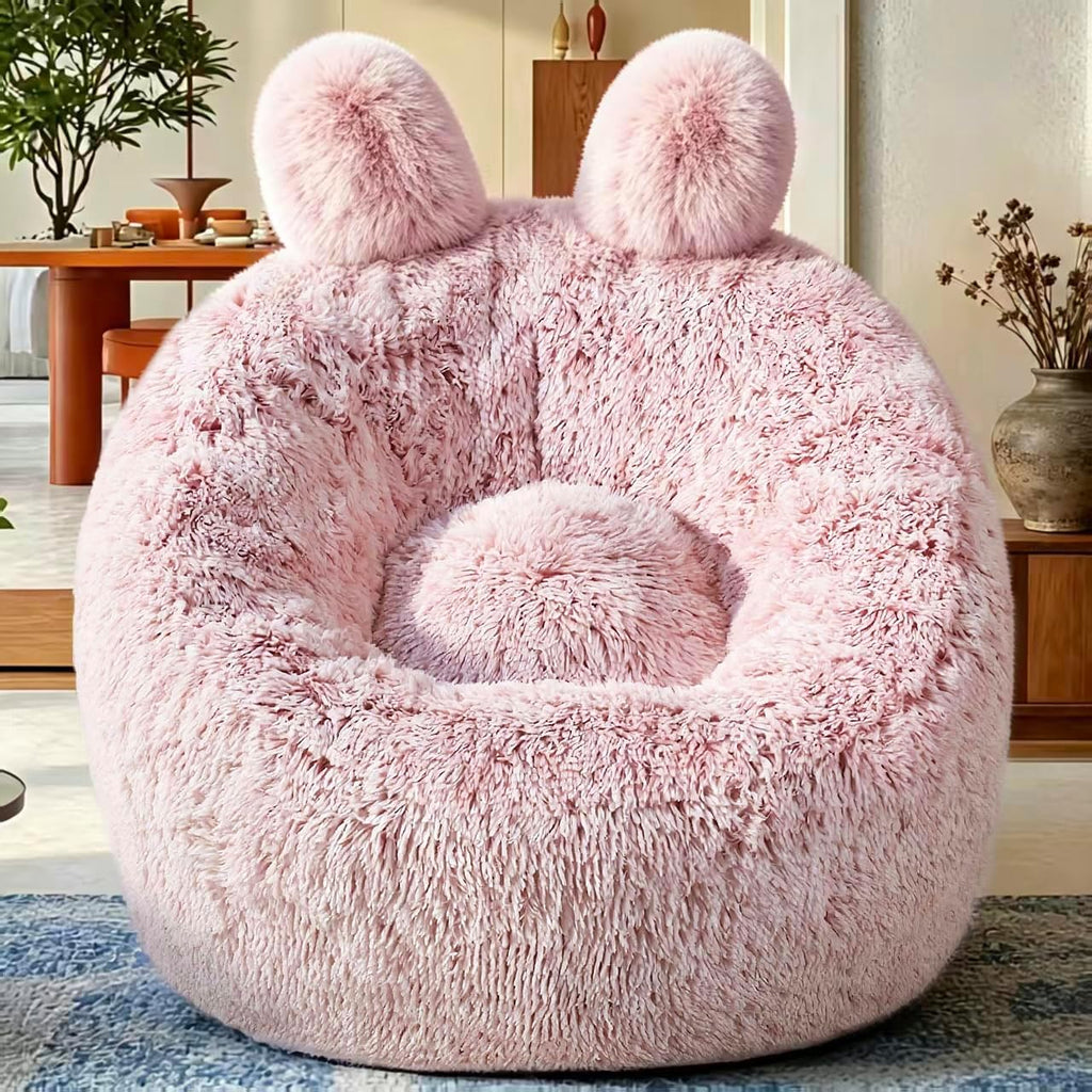 Fluffy Bean Bag Chair for Kids, with Plush Faux Fur Cover, 2.5FT Memory Foam Bean Bag Chairs for Teens & Kids, Ultra Soft Sofa for Living Room/Bedroom/Dorm,Pink