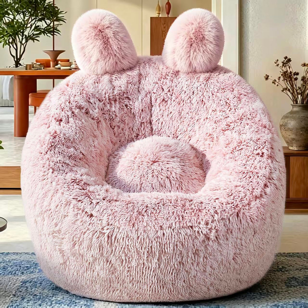 Fluffy Bean Bag Chair for Kids, with Plush Faux Fur Cover, 2.5FT Memory Foam Bean Bag Chairs for Teens & Kids, Ultra Soft Sofa for Living Room/Bedroom/Dorm,Pink