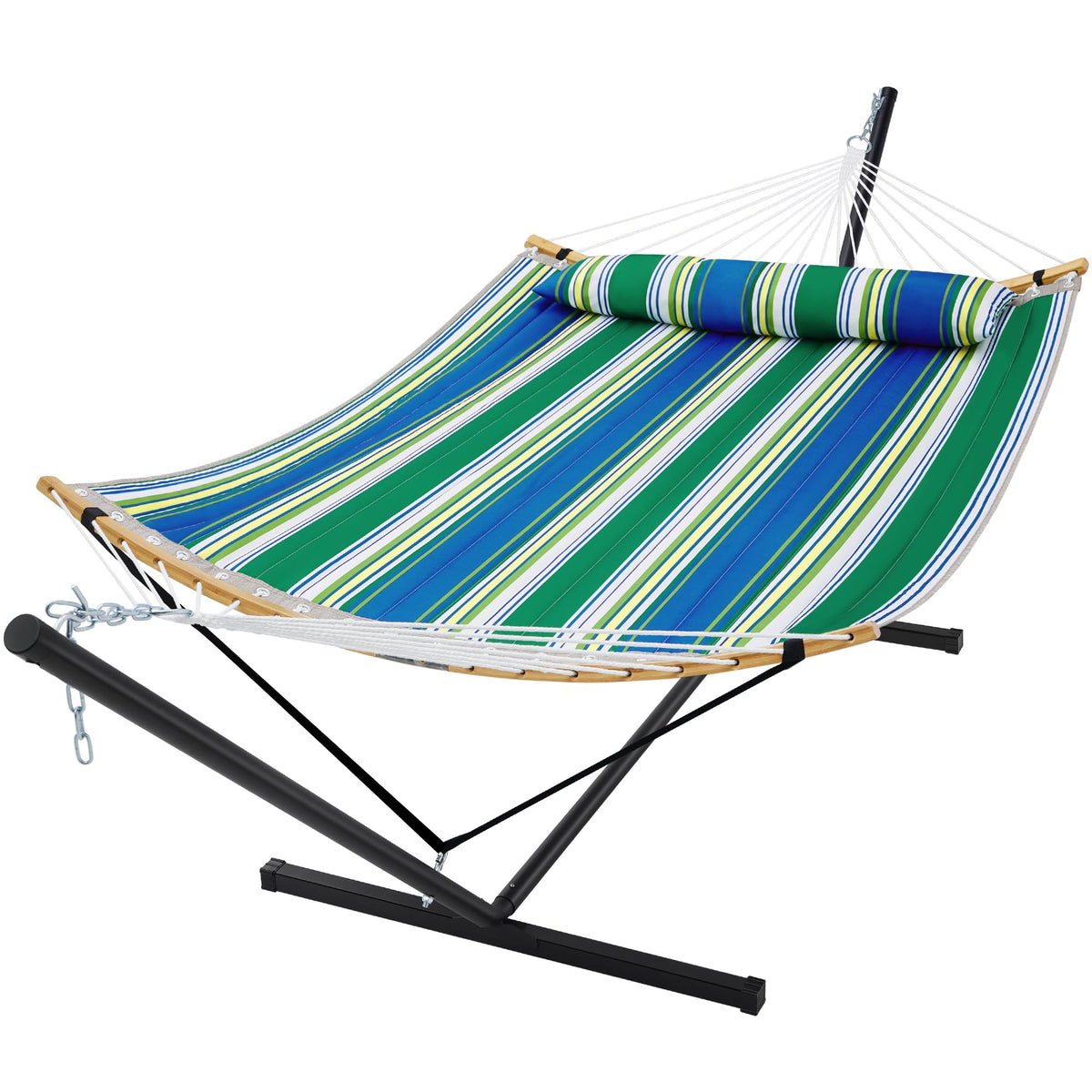 SUPERJARE Hammock with Stand, 2 Person Heavy Duty Hammock with Padded Cotton, Detachable Pillow & Strong Curved-Bar & Portable Carrying Bag, Perfect for Outdoor & Indoor - Dark Cyan