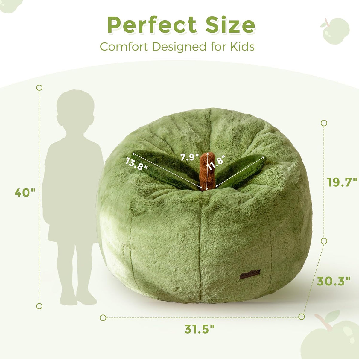 MAXYOYO Kids Bean Bag Chair, Apple-Shaped Toddler Sofa with Fur Fabric